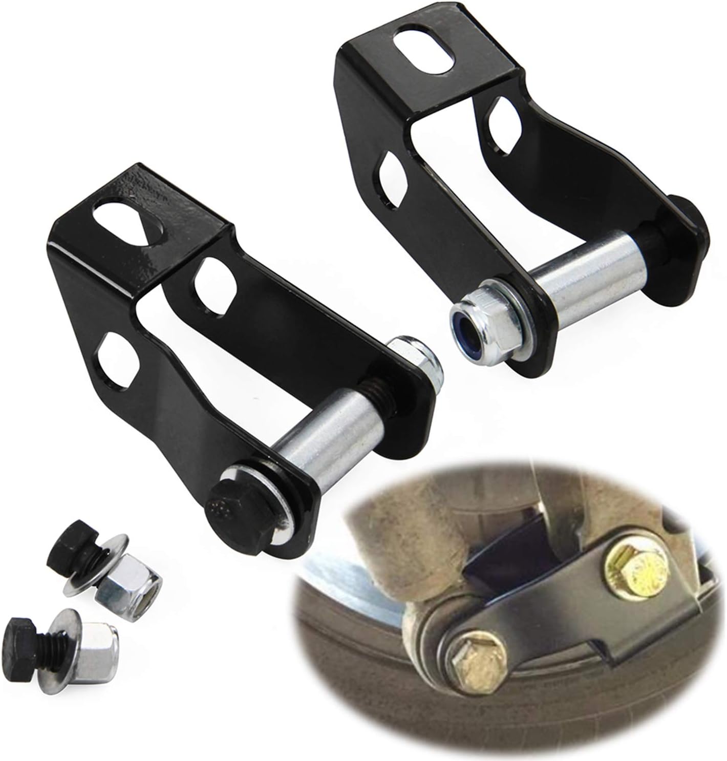 CNSY Front Shock Extender Kit Fit For 88-99 GMC/Chevy K1500 K2500 Yukon Suburban Tahoe 4WD Black Shock Extension Brackets For 2-4" Lift