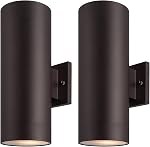 mirrea Modern Outdoor Porch Light Patio Light in 2 Lights with Matte Black Aluminum Cylinder and Tempered Glass Cover Waterproof Wall Sconce 6 Pack