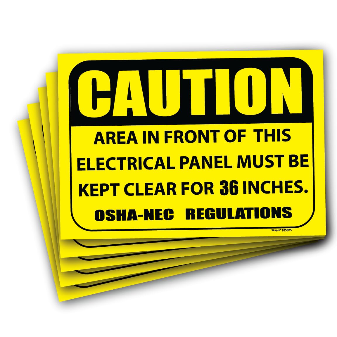 (5 pack) Caution Area in Front of This Electrical Panel Must Be Kept Clear for 36 Inches Sign 7" x 10" self adhesive vinyl sticker decal