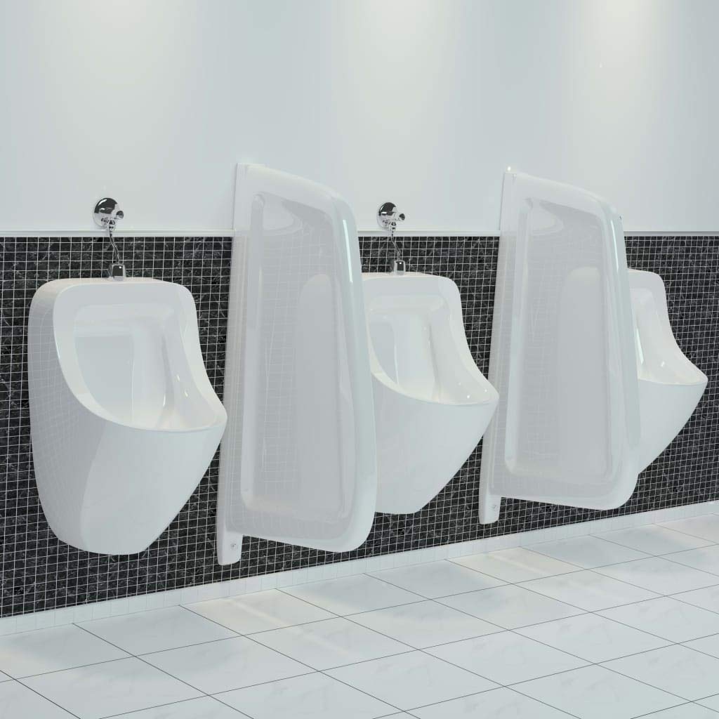 Urinario separador de cerámica blanco montaje en pared 86 cm largo 39 cm ancho con material de montaje para baño invitados aseo comercial higiene y renovación