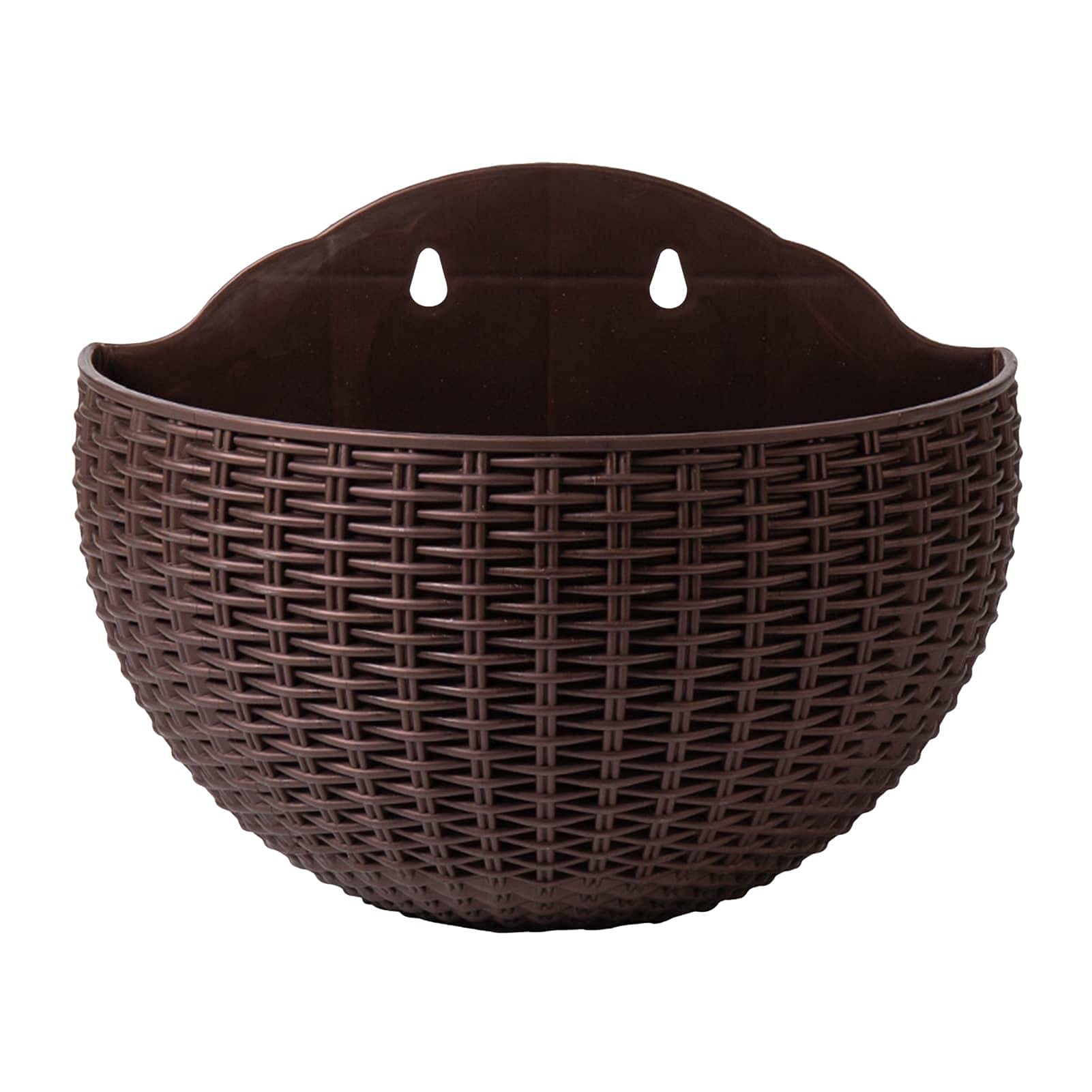 Luckxing Hanging Planter Outdoor Hanging Basket Flower Pot Plants Holder, Imitation Rattan Wall Hanging Flower Pot, Semicircle Hanging Planter Outdoor With Drainage, Garden Hanging Basket For Balcony