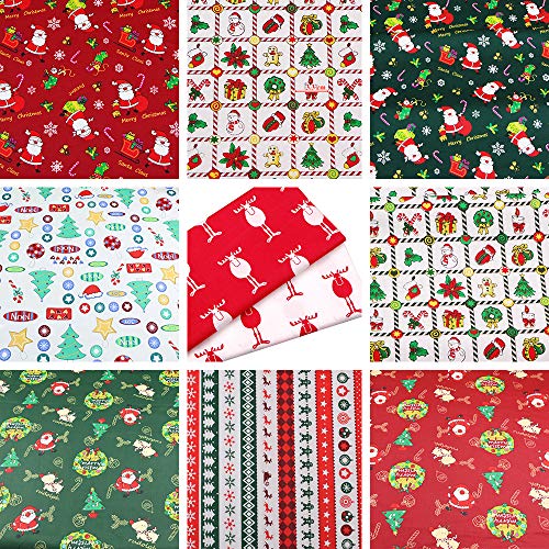 Hanjunzhao Christmas Fabric Fat Quarters Bundles,100% Cotton Quilting Fabric for Sewing Crafting, 18 x 22 inches