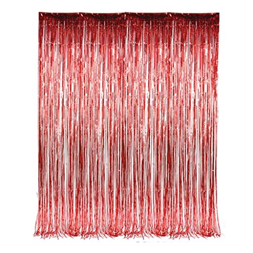 Cortina de flecos rojos para cubrir paredes feas y decorar cumpleaños fácilmente 2 piezas