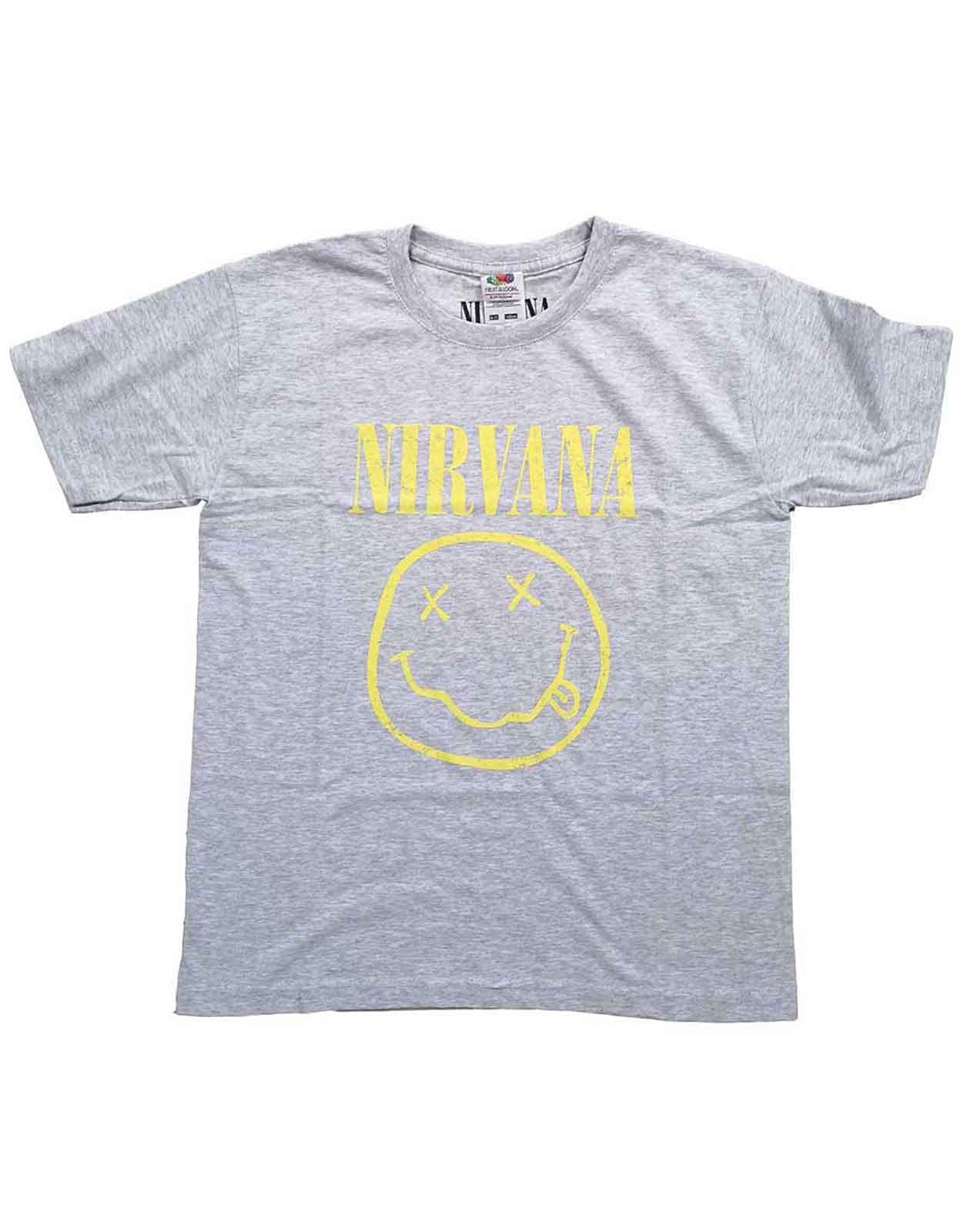 Rock Off Nirvana Kids T Shirt Smiley Band Logo Nouveau Officiel Heather Gris (Ages 3-14 Size XX-Large (13/14 yrs) - Les Beatles, Paul McCartney, John Lennon, RIngo Starr, George Harrison Rock Off Nirvana Kids T Shirt Smiley Band Logo Nouveau Officiel Heather Gris (Ages 3-14 Size XX-Large (13/14 yrs)