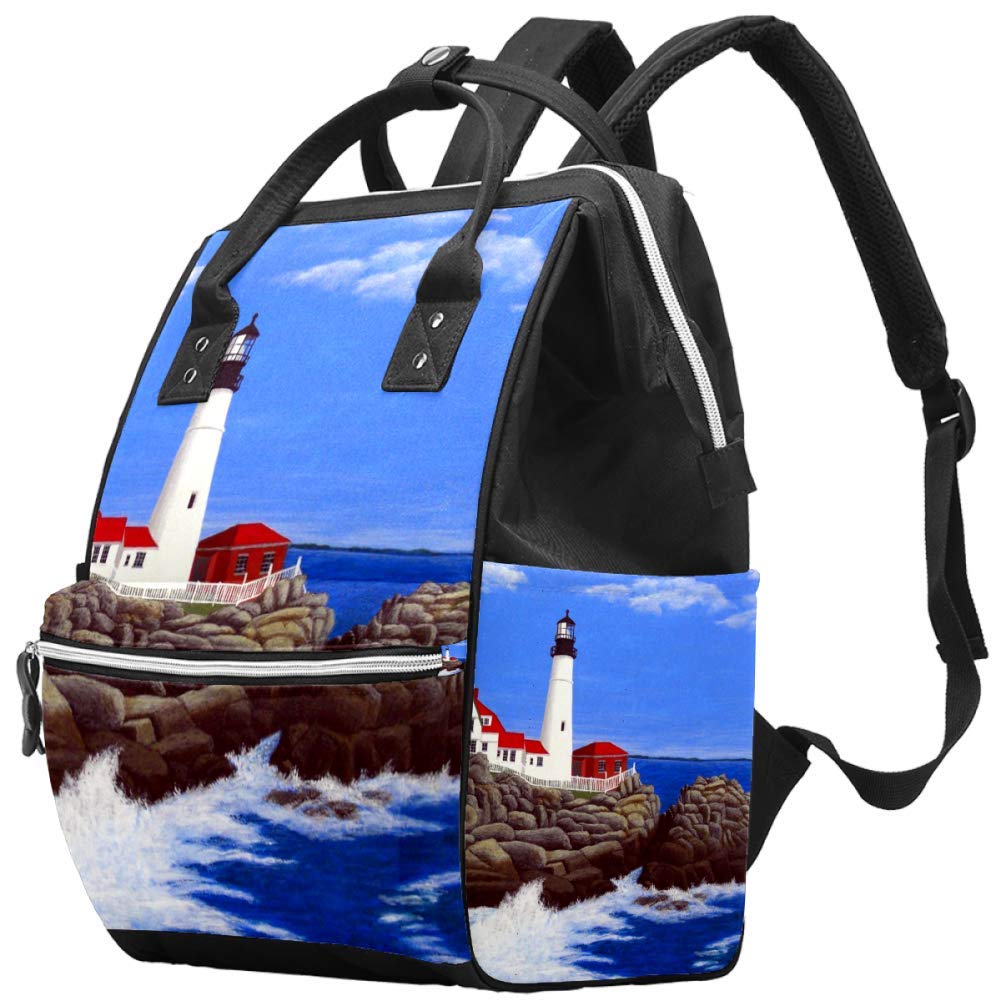 Portland Lighthouse Backpack Baby Diaper Bags Mommy Daddy Travel Backpack Shoulder Straps Nappy Bag