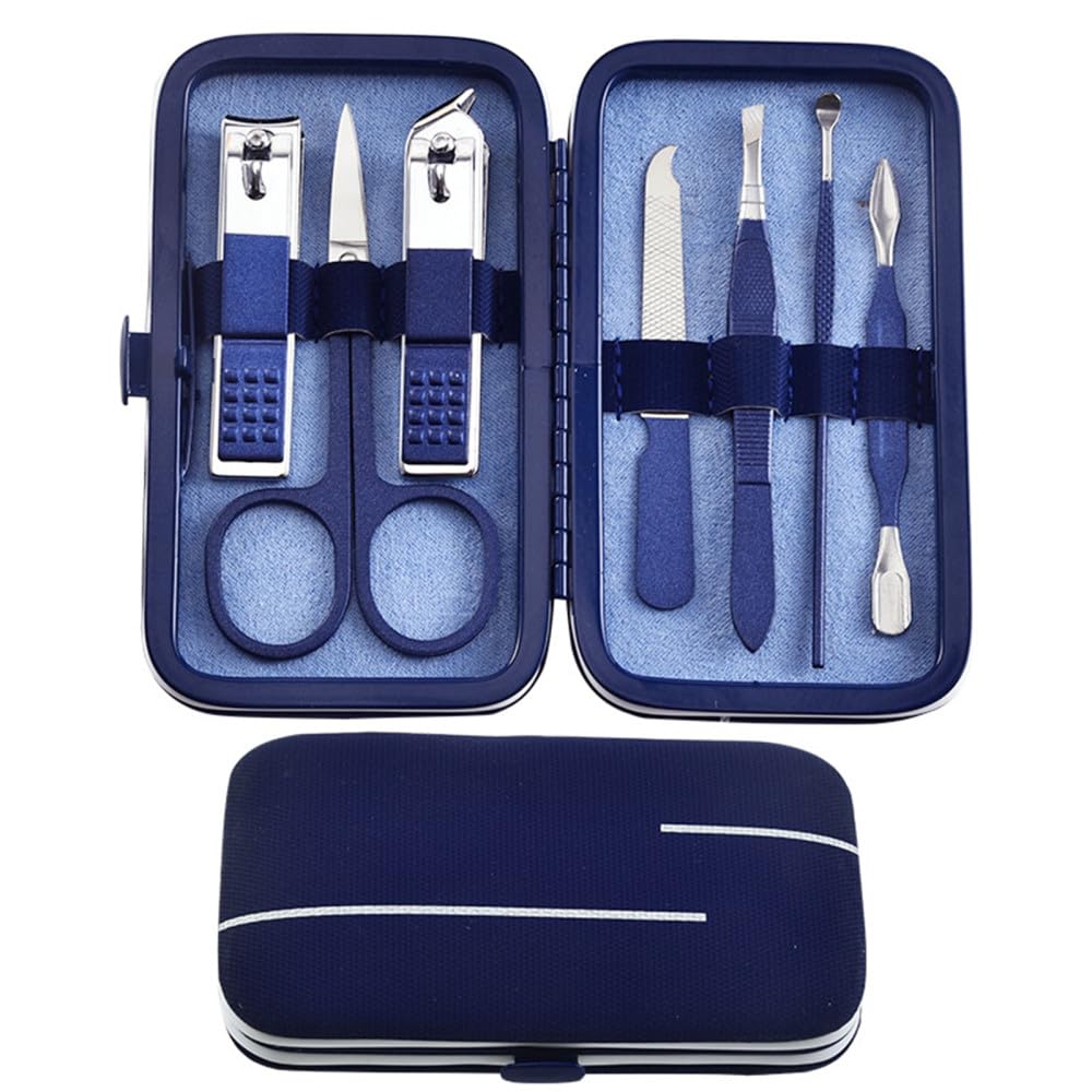 Cortaúñas de Acero Inoxidable, Juego de cortaúñas Azul, Tijeras para uñas de Regalo, Juego de 7 Piezas, 7 Piezas