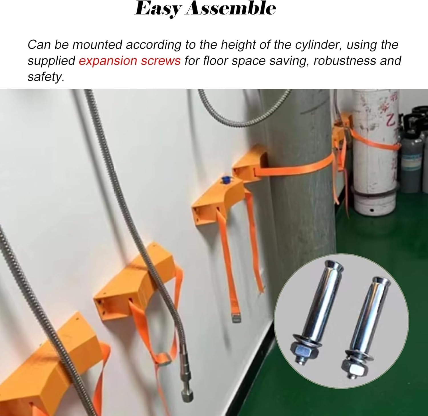 XBTGS Soporte fijo de gas de 9.4 pulgadas, soporte fijo de cilindro de gas, correas ajustables y 2 tornillos de fijación, soporte de cilindro montado en la pared para clínicas, naranja, 4 piezas