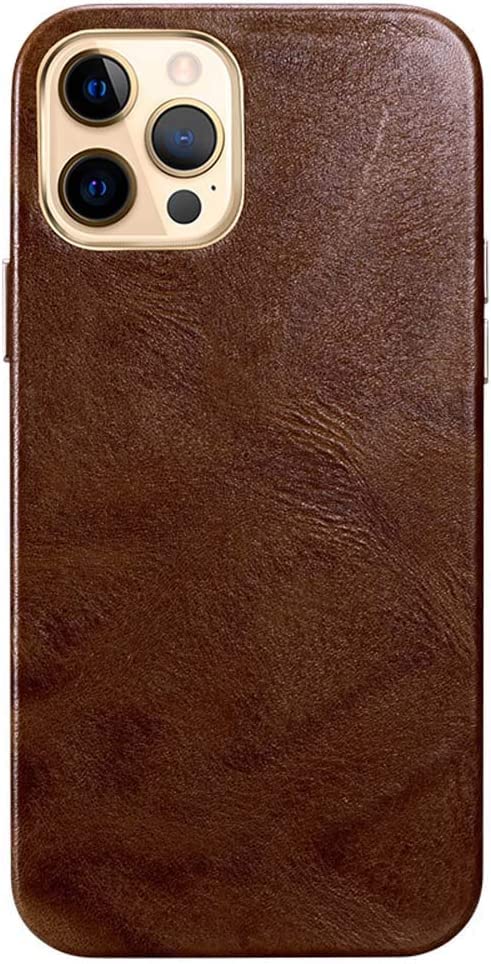 Coque iPhone 12 en cuir de vachette marron au toucher d'huile élégant
