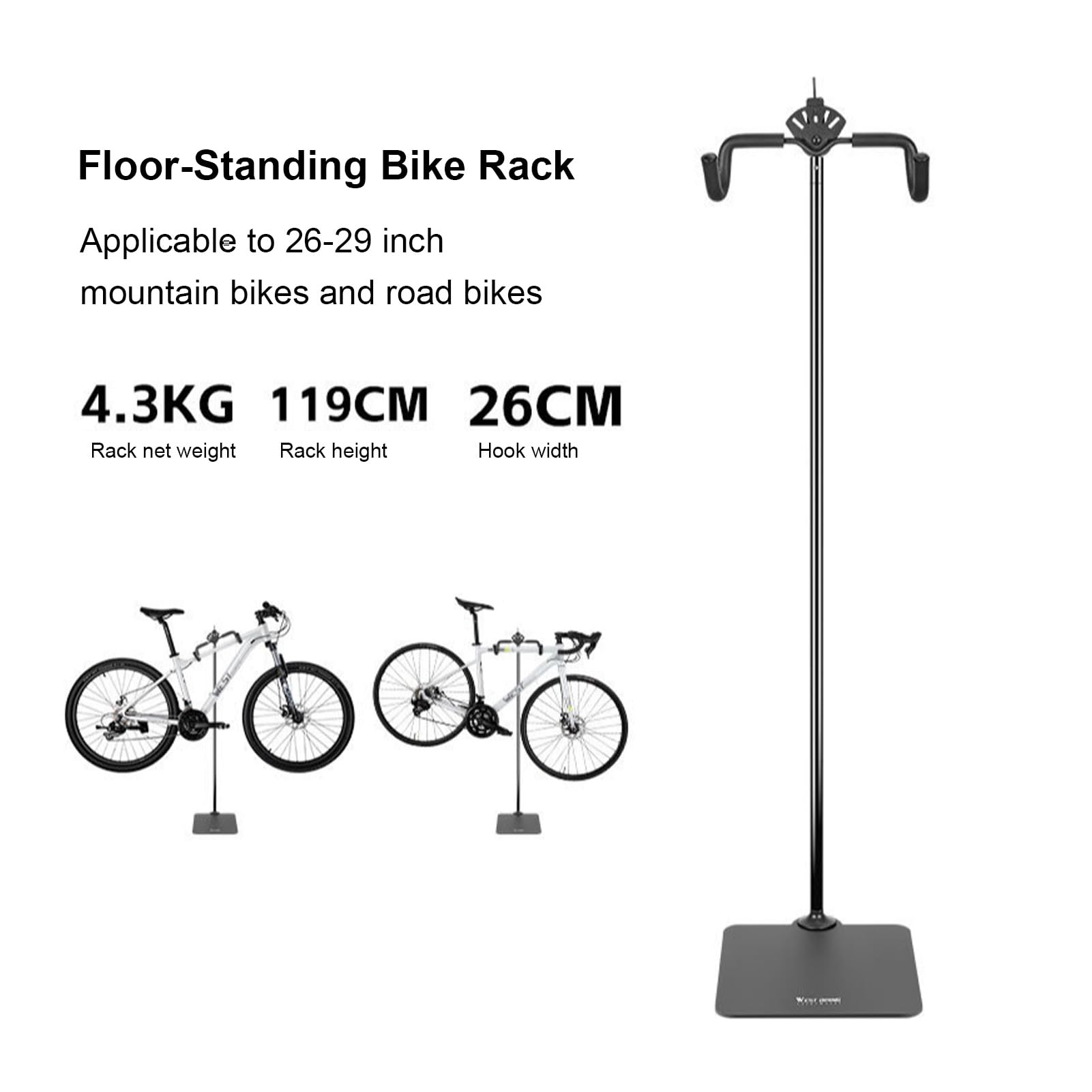 Asixxsix Supporto per Portabici, Supporto per Pavimenti per Biciclette Regolabile con Ganci Avvolti a Spugna per Mountain Bike da 26-29 Pollici, Robusti Acciaio per Garage