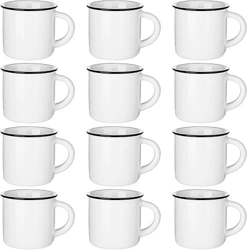 Miniatura 1 de Uiifan 12 tazas de café blancas de cerámica a granel para el hogar, viajes, pequeñas tazas de camping portátiles, tazas vintage de espresso con asa,