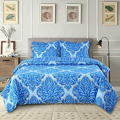 Lux Decor Collection Duvet Cover - 3 Pc Queen Duvet Cover Set - Soft Microfiber Zipper Closure Bedding - Comforter Cover with Matching Pillow Shams (Full/Queen, Medallions Blue)… Cover