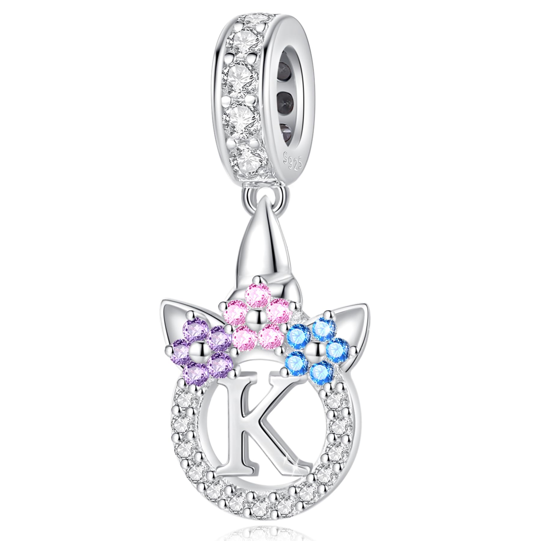 TOMXUNLetter Charms for Charms Bracelet: 925 Sterling Silver Unicorn Initial Dangle Charms for Bracelets and Necklaces with Cubic Zirconia, Alphabet Charm Unicorn Gifts for Women.