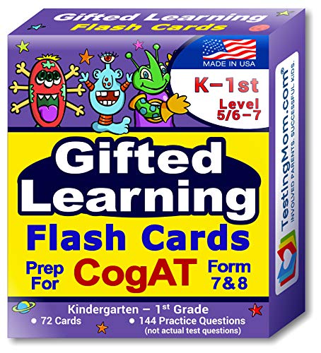 TestingMom.com CogAT Test Prep Flash Cards â€“ Kindergarten (Level 5/6) - Grade 1 (Level 7) â€“ 140+ Practice Questions â€“ Tips for Higher Scores on the Kindergarten - 1st Grade CogAT â€“ Verbal & Non-Verbal