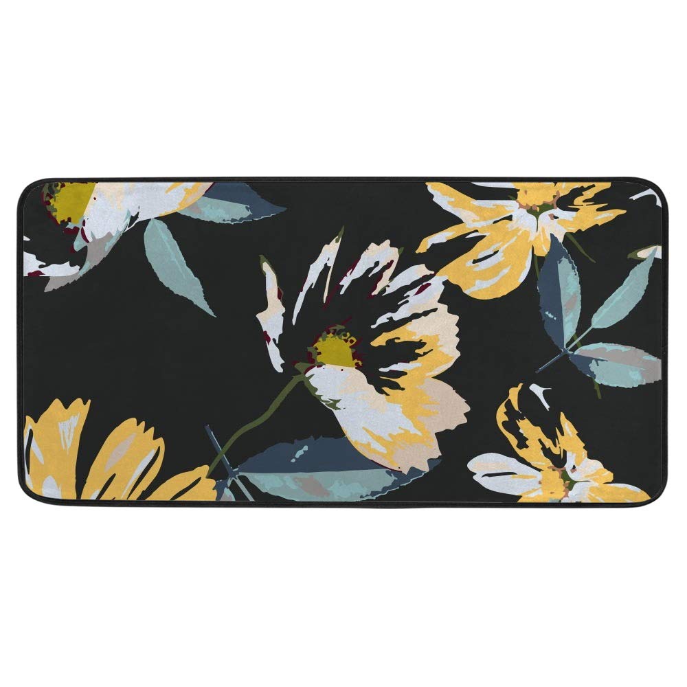 Tapis de cuisine antidérapant floral 39x20 inch lavable pour sol propre