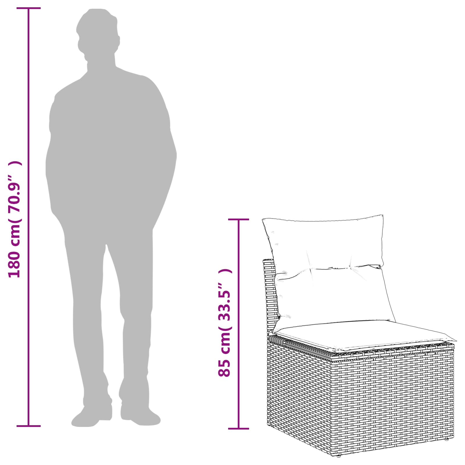 Divano da Giardino Polyrattan Marrone 55x62x69 cm | Cuscino seduta sfoderabile lavabile, telaio acciaio verniciato a polvere, design modulare, carico max 110 kg