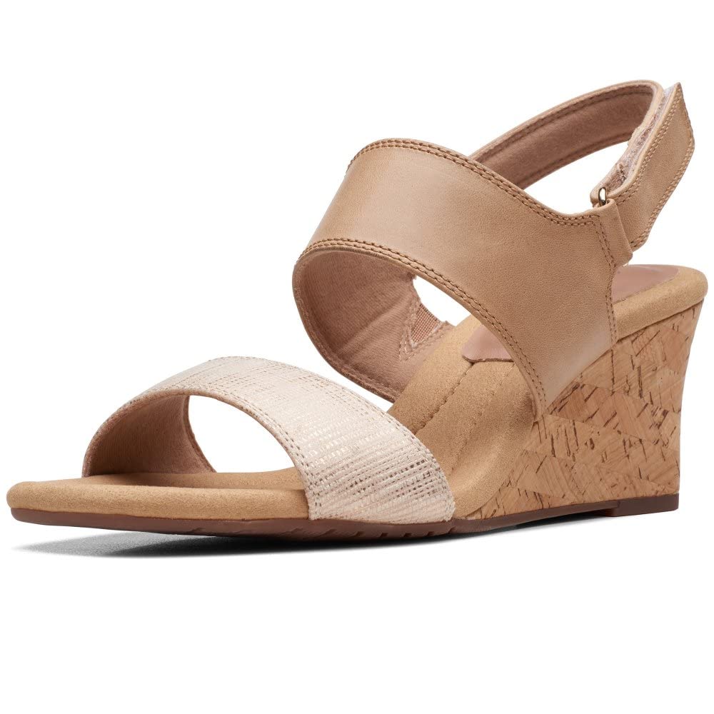 Clarks Women's Kyarra Faye Wedge Sandals, Warm Beige Lea, 39.5 EU