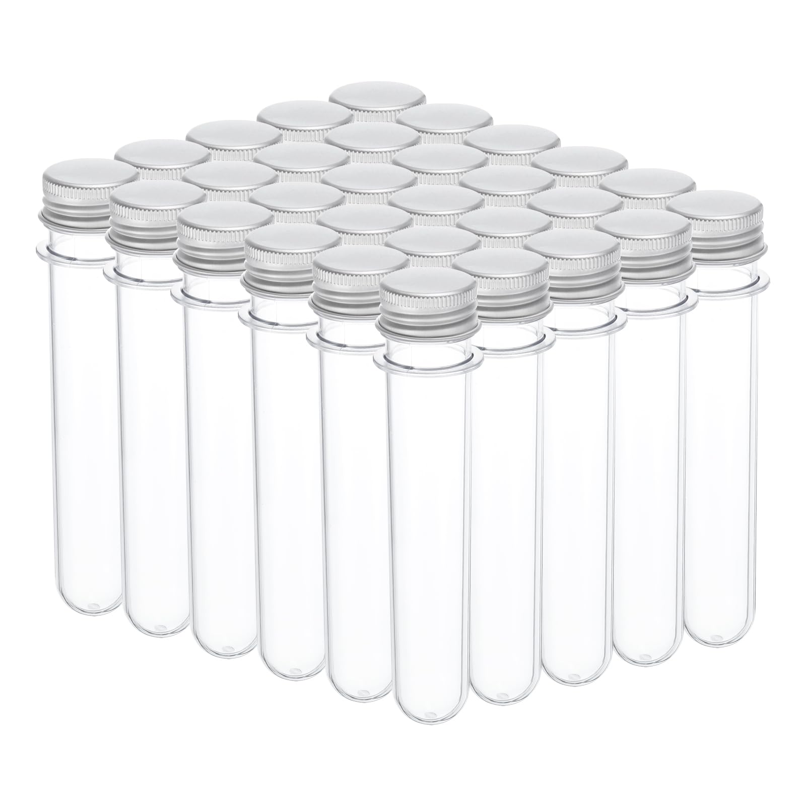 PATIKIL Tubi plastica da 45 ml con tappi a vite, 30 pezzi, tubi 141x25 mm per decorazioni scientifiche, conservazione caramelle, perle, sale da bagno, uso in laboratorio, tonalità argento