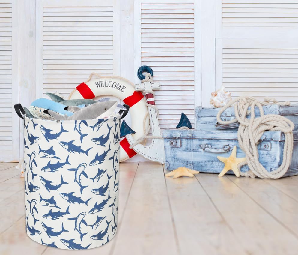 Image of Shark Kids Laundry Basket Baby Hamper Shark Toy Storage Bin for Boys Room Decor Baby Nursery Hamper Gift Baskets for Bedroom Bathroom(Blue Shark)