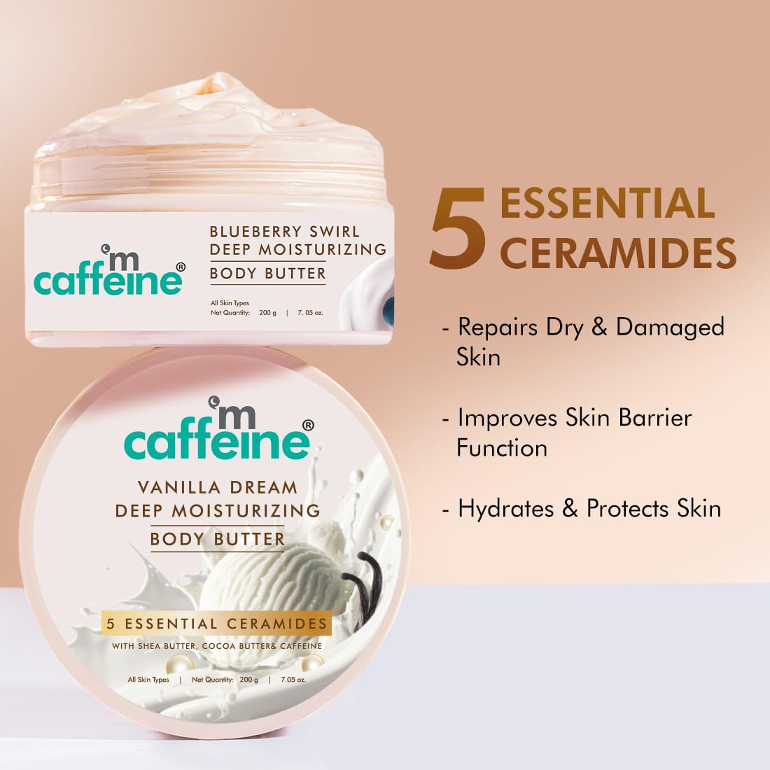 mcaffeine Vanilla Dream Deep Moisturizing Body Butter|5 Essential Ceramides For Skin Repair With Shea Butter&Cocoa Butter|72 Hrs Long Lasting Moisturization|Rich Vanilla Aroma For Women & Men - 200G mcaffeine Vanilla Dream Deep Moisturizing Body Butter|5 Essential Ceramides For Skin Repair With Shea Butter&Cocoa Butter|72 Hrs Long Lasting Moisturization|Rich Vanilla Aroma For Women & Men - 200G