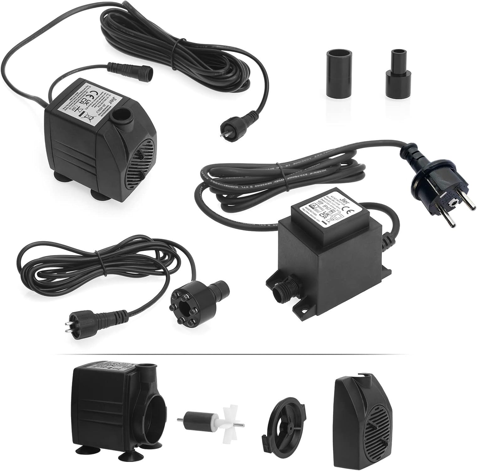 Pompe à Eau Submersible, Pompe à Fontaine 12V AC 800L/H avec Câble 10m et Lumineuse LED pour Aquarium, Bassin, Brunnen, étang, Fontaine, Jardin