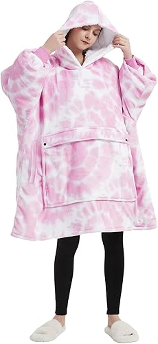 Miniatura 2 de KFUBUO Manta con capucha para adultos, todos los patrones, manta de gran tamaño con bolsillo, Rosado (Tie dye)