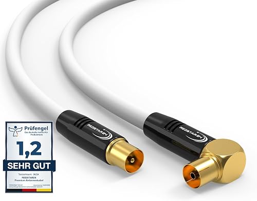 RedStar24 - Cable coaxial de antena blanco de 5 m, conector macho a 90° con conector hembra, cable coaxial HDTV Premium, compatible con TV, radio, DVB-T/T2, DVB-C, DAB