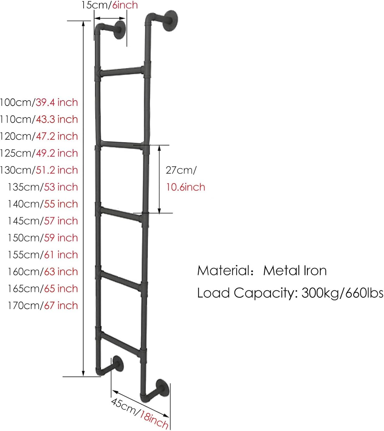 Wall Mount Egress Ladder for Basement Window Well 125cm Tall 330lbs Capacity Ideal for Attic Loft and High Bed Access