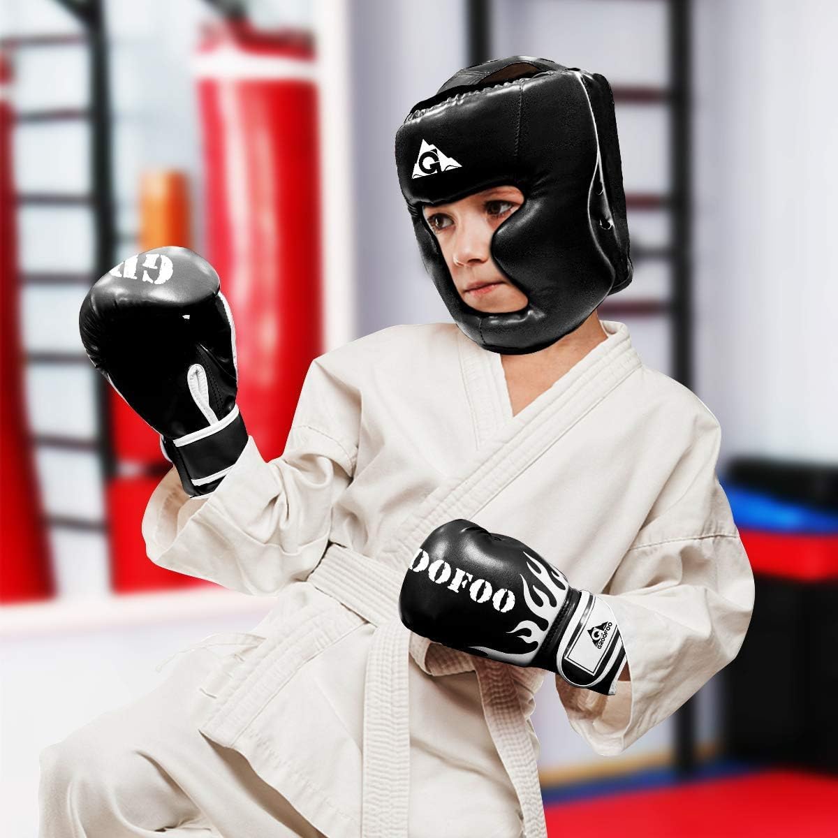 GROOFOO Boxing Headgear for Kids Adults, PU Leather Boxing Helmet for Traning Kickboxing MMA Muay Thai Sparring Martial Arts Karate Taekwondo