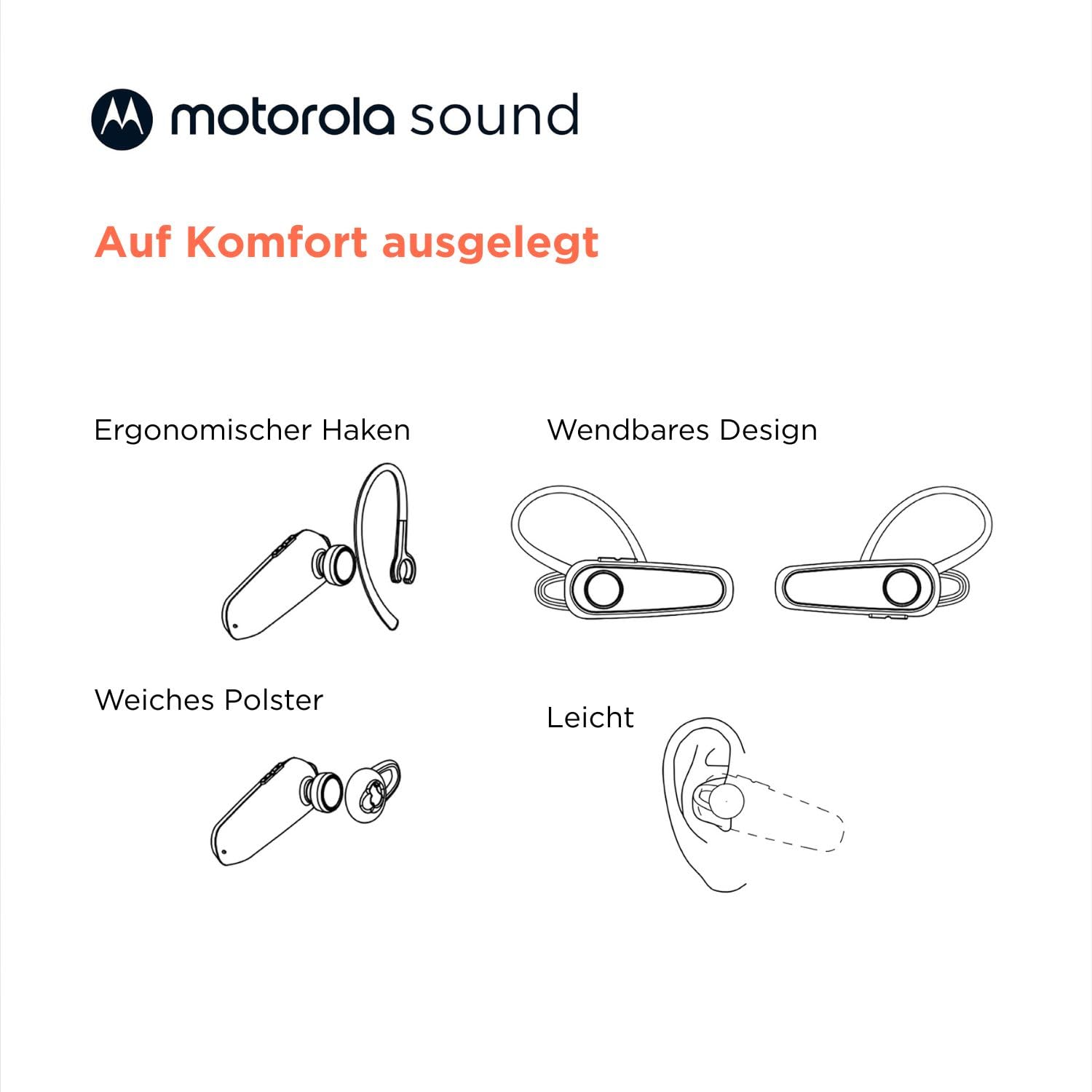 Motorola Sound – HK126 Bluetooth-Headset, kabellose Mono-Bluetooth-In-Ear-Kopfhörer mit 8 Stunden Sprechzeit, kompatibel mit Sprachassistent, Verbindung mit 2 Geräten