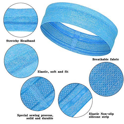 Image of 8 Pieces Sweatbands Non Slip Headbands Stretchy Running Sports Sweatbands Workout Headband Grip Silicone Yoga Hair Band Elastic Exercise Hair Wrap for Women Men
