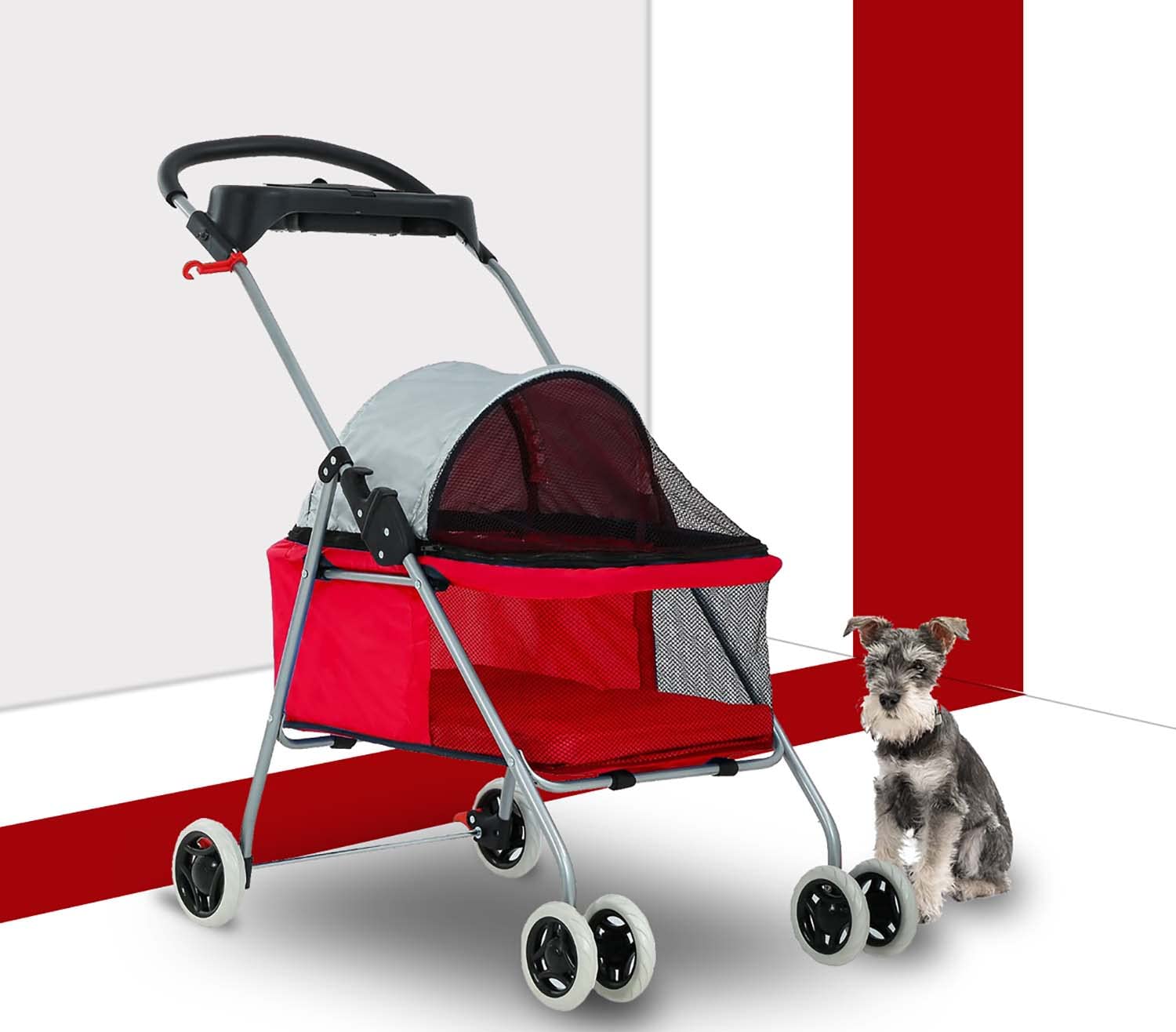 HHS Pet Stroller Dog for Small Medium Dogs & Cats 4 Wheels Foldable Jogger Travel Carrier Strolling Cart with Removable Liner and Storage Basket,