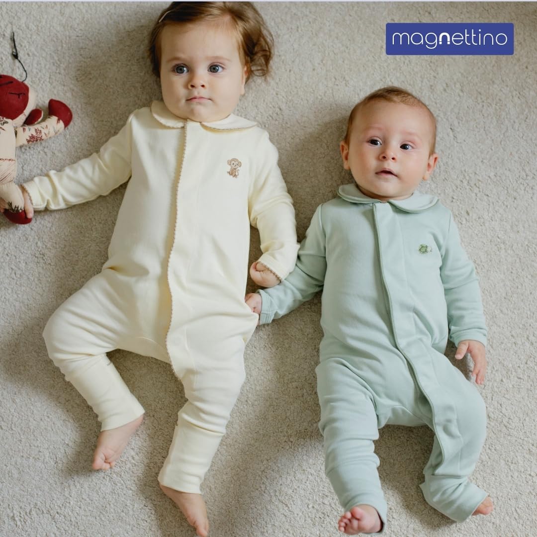 Pijama Bebé Cierre Magnético Integrado para Cambio Fácil y Práctico, Algodón 100% Orgánico, Pies Convertibles, Pelele Entero Suave