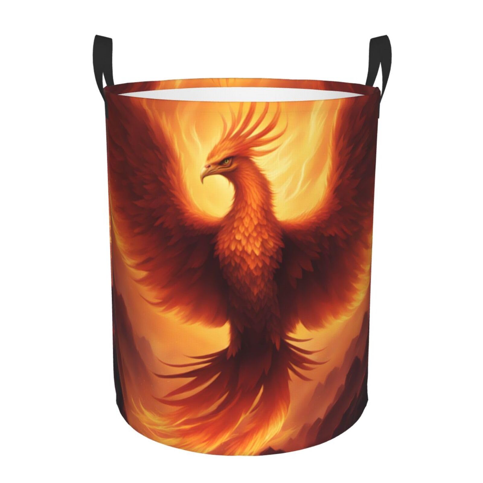 M Collapsible beautiful phoenix Print Circular Hamper Round