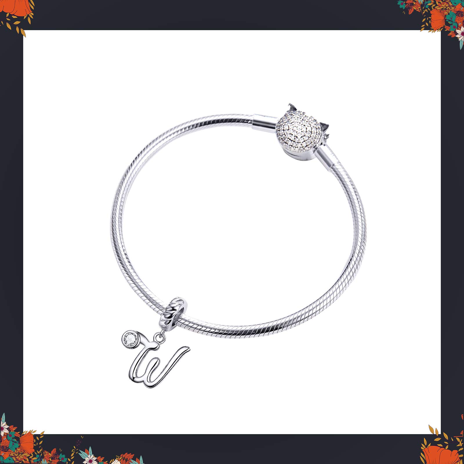 LaMenars Ciondolo con Lettera Dell'alfabeto in Argento Sterling 925 Charm Bead con A alla Z Pendente con Zirconia Cubica Compatibile con Pandora e Europei Bracciale Collane da Donna (Letter A)