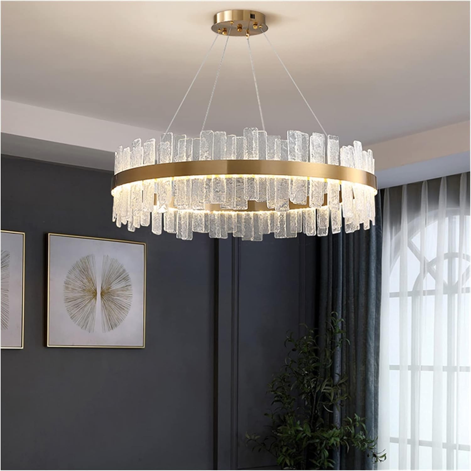 LYMSXAZOU Modern LED Chandelier Gold K9 Crystal Pendant Light Kitchen Island Hanging Lamp Elegant Interior Illumination D80CM 100W Ideal for Living Room & Dining Decor
