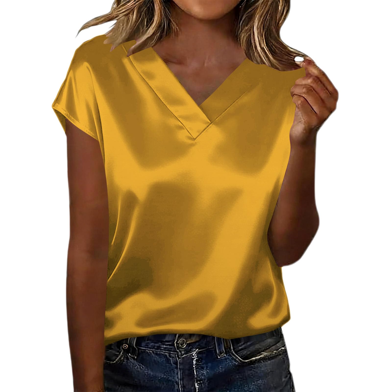 Leaomuny Camicia Donna Elegante Manica Corta,Camicie Raso Scollo a V Cerimonia,Curvy Blusa Estiva Oversize Eleganti Fantasia,Camicetta Slim Fit Leggera Vintage,Maglietta Casual Lavoro Ufficio T Shirt