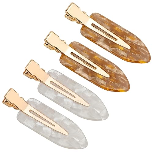 AMCAMI 4 pinzas para el cabello sin pliegues, sin doblar, pinzas para el cabello para peinar resina acrílica, pinzas para billetes de pato, sin
