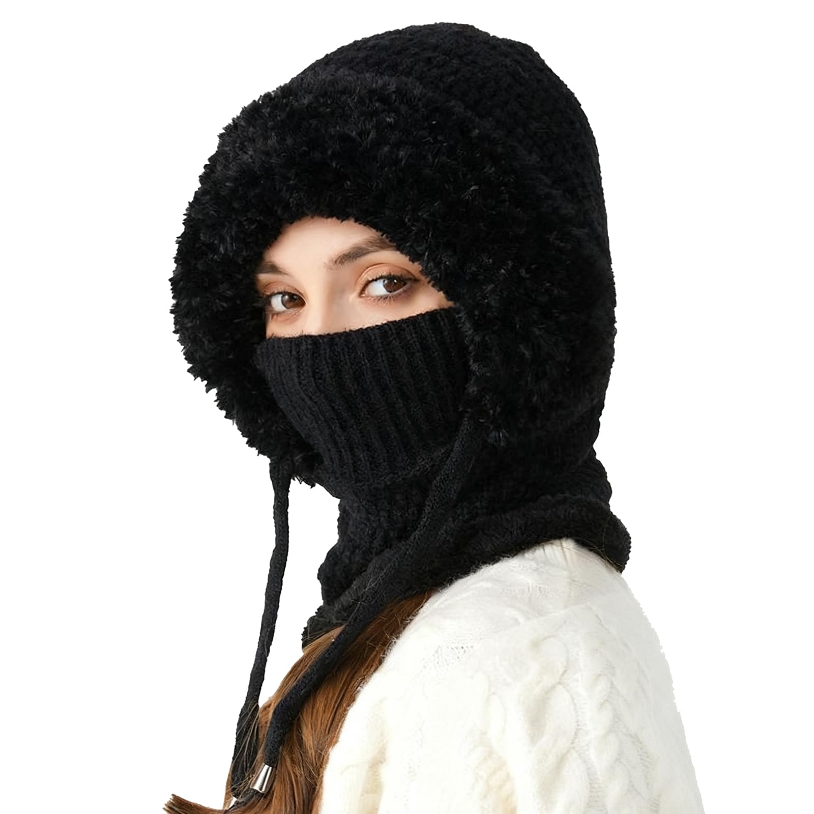 Pasamontañas de invierno para mujer con gorro bufanda máscara integrada 8