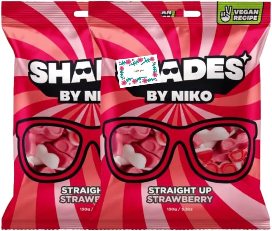 Shades Straight Up Strawberry Flavour Sweets by Niko Vegan Recipe Halal 2 Pack