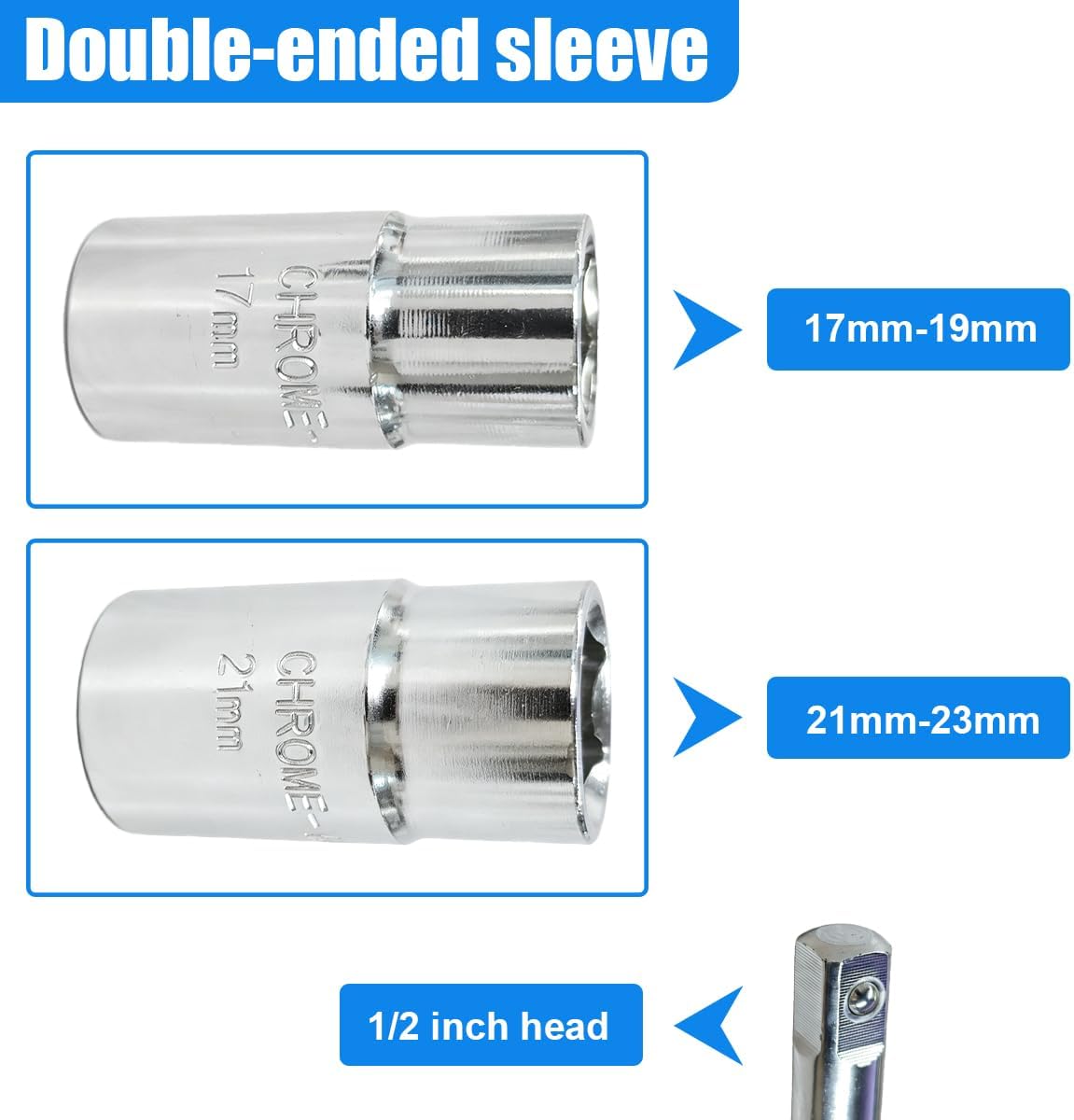 Car Telescoping Lug Wrench, Extendable Lug Nut Removal Tool with 17/19 mm & 21/23 mm Sockets, Universal Auto Wheel Brace Repair Accessories for Most Cars, SUVs, Trucks (Silver)