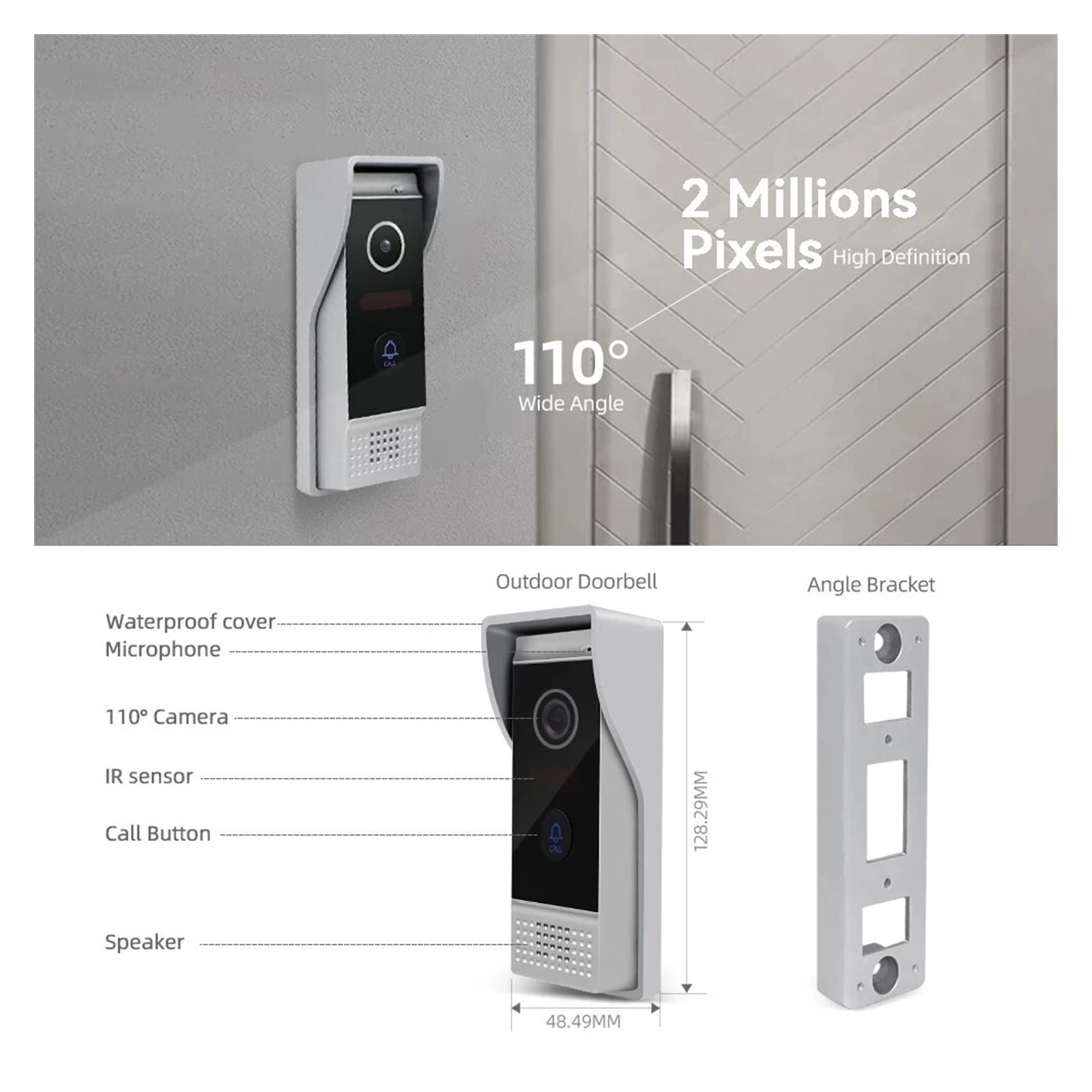 Timbre Inalámbrico con Camara, Tuya 1080P Videoportero Inteligente Videoportero Apartamento Villa AHD FHD 1080P Video Timbre Pantalla táctil Completa(P203M721W86-1080P)