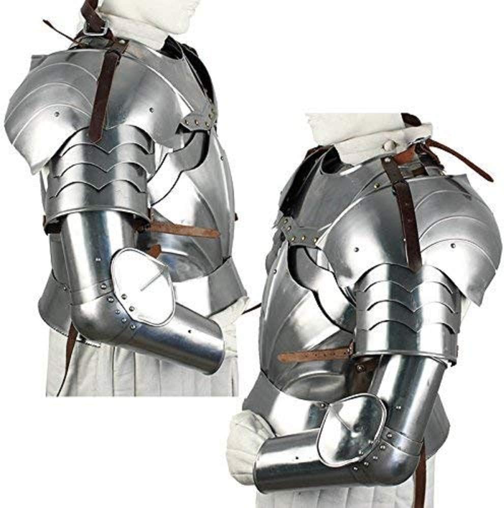 Medieval Knight Arms Armor Set | Battle Ready Arm Armor | 18-Gauge Steel | Adjustable Leather Straps | Handcrafted by Indian Artisans | for Reenactments & Cosplay | Large Size