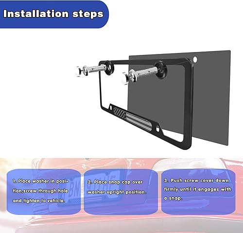 Miniatura 6 de Sodcay 2 marcos para matrícula de automóvil, 12.2 x 6.2 pulgadas, bandera estadounidense, soporte de placa de metal antioxidante con cierres de