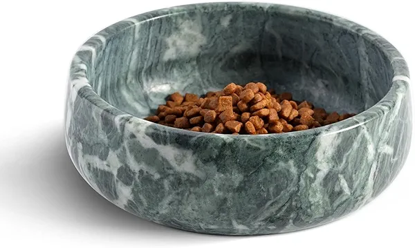 Karibiber Natural Marble Dog Bowl, 5lbs Non-Slip Cat and Dog Food Bowl Dish, Non-Tipping Weighted Puppy Pet Dish, Durable Food and Water Bowls, Easy to Clean, Holds 4 Cups(Indian Green)