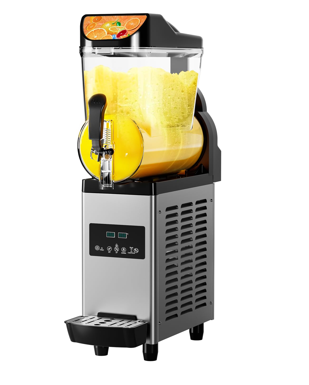Garvee Commercial Slushy Machine, 15 L/8 gal Frozen Drink Margarita Machine, 450W Stainless Steel Slushie Maker, Fast Cooling & Low-Noise, Auto-Clean for Restaurants, Cafes, Food Trucks