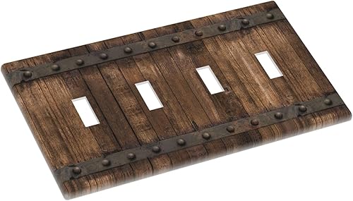 Miniatura 4 de Placa de cubierta de interruptor de luz de granja marrón rústico para puerta de granero de 4 segmentos, placa frontal eléctrica decorativa de madera