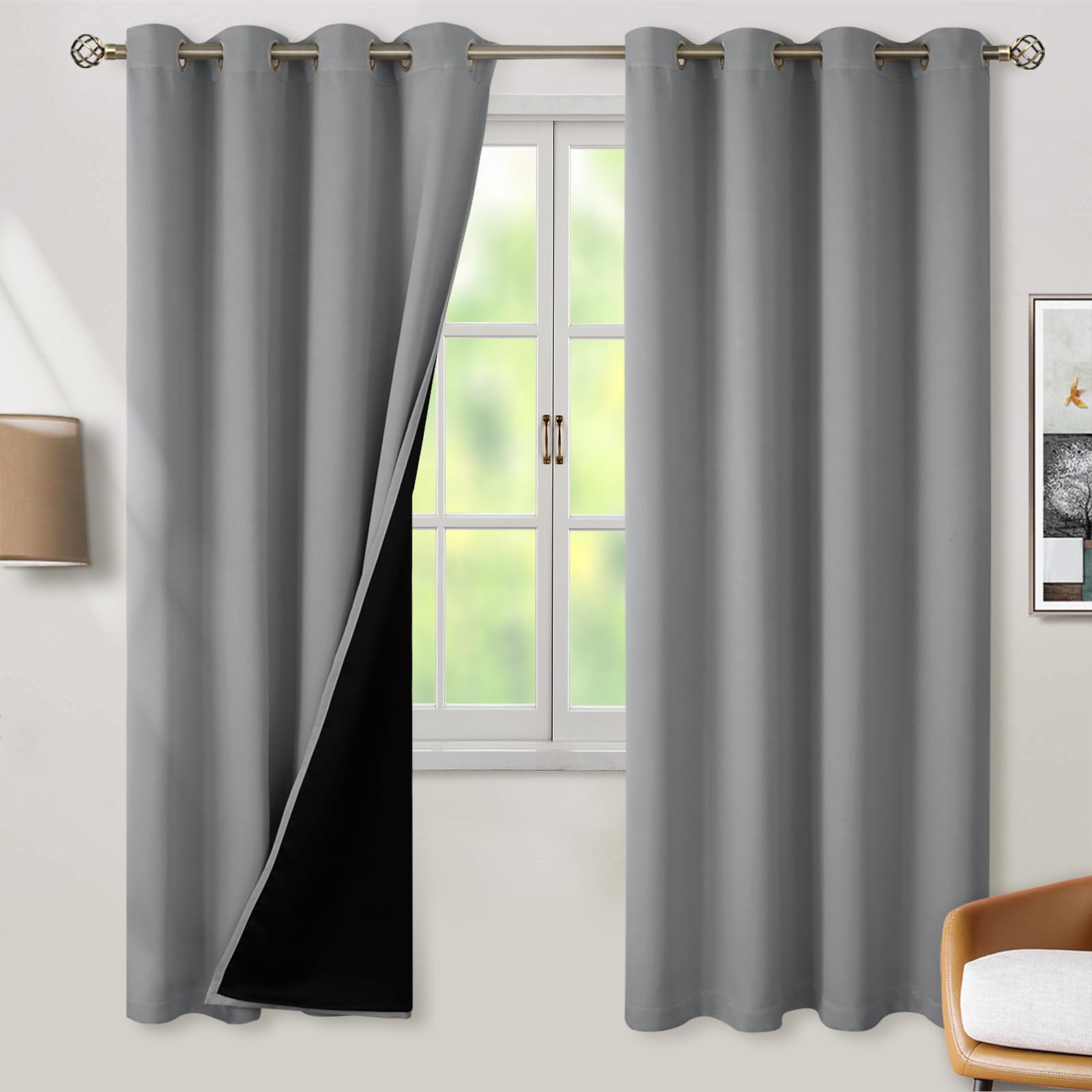 BGment Thermal Insulated 100% Blackout Curtains 72 Inch Dove Grey