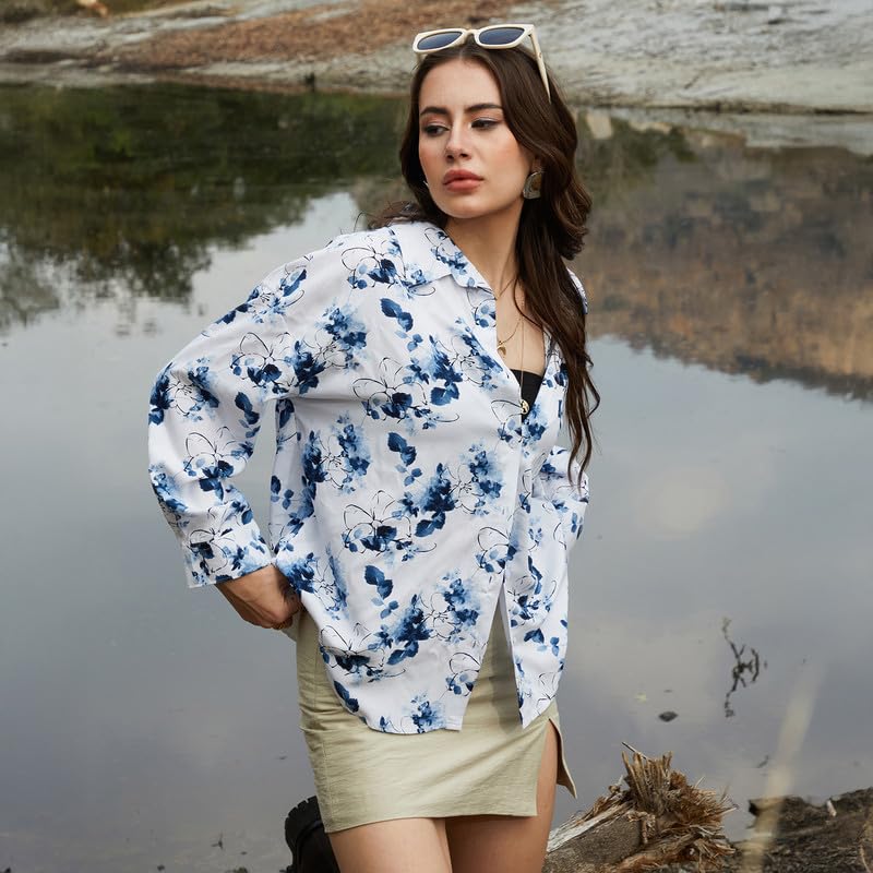 Image of PINACOLADA Women's Solid Oversized Shirt for Casual Wear | Spread Collar | Long Sleeve | Button Closure | Oversized Shirt Crafted with Comfort Fit for Everyday Wear