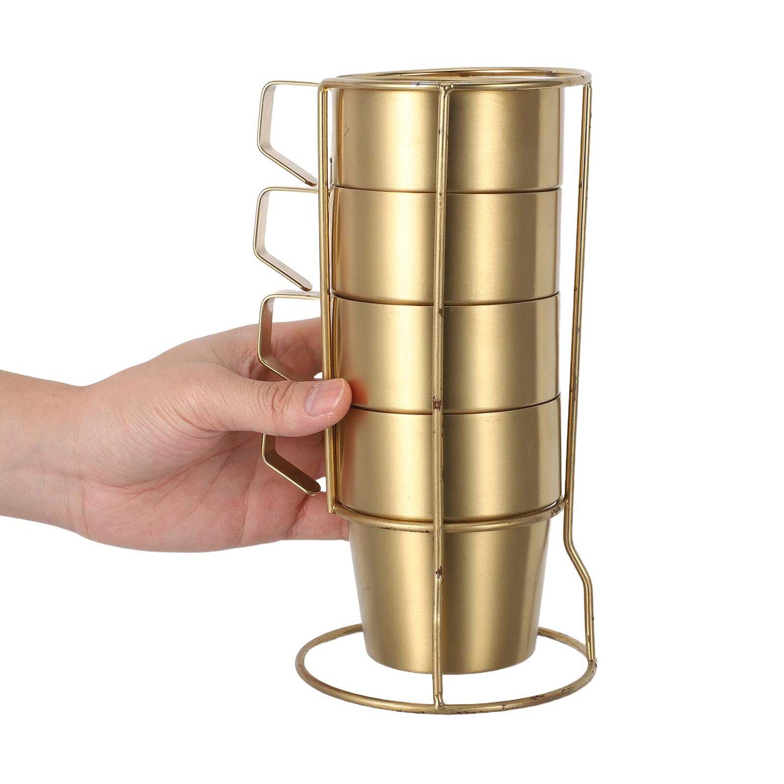 Juego de 4 Tazas Térmicas de Acero Inoxidable de Doble Pared para 300 Ml con Asa Ergonómica y Soporte Apilable Aislantes y Antiquemaduras Ideales para Camping Té y Bebidas