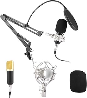 Microfone com fio, com suporte de microfone ao vivo, microfone de computador, telefone ao vivo para estúdio ao vivo